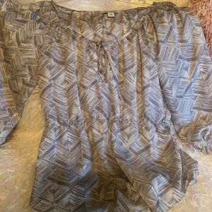 Gray and White blouse.